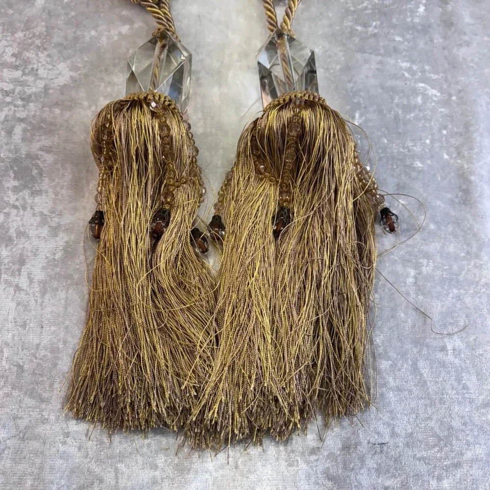 Elegant Gold‎ Tassel Curtain Tie Back Crystal Accent Set of 2